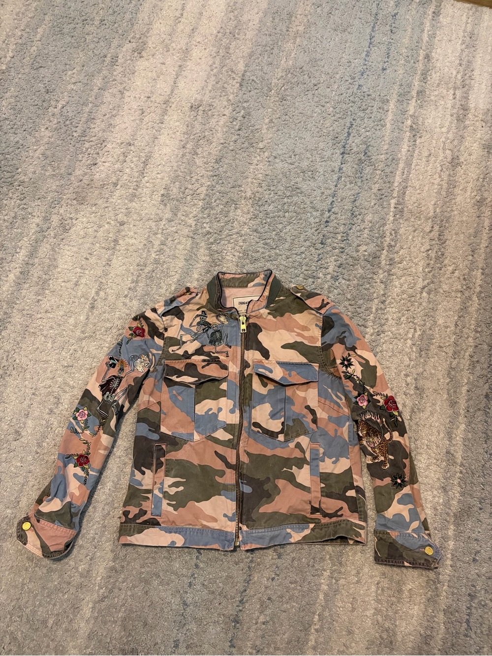 Zadig & Voltaire Kavy Camou Brode Embroidered Skeleton Camo Military Jacket L